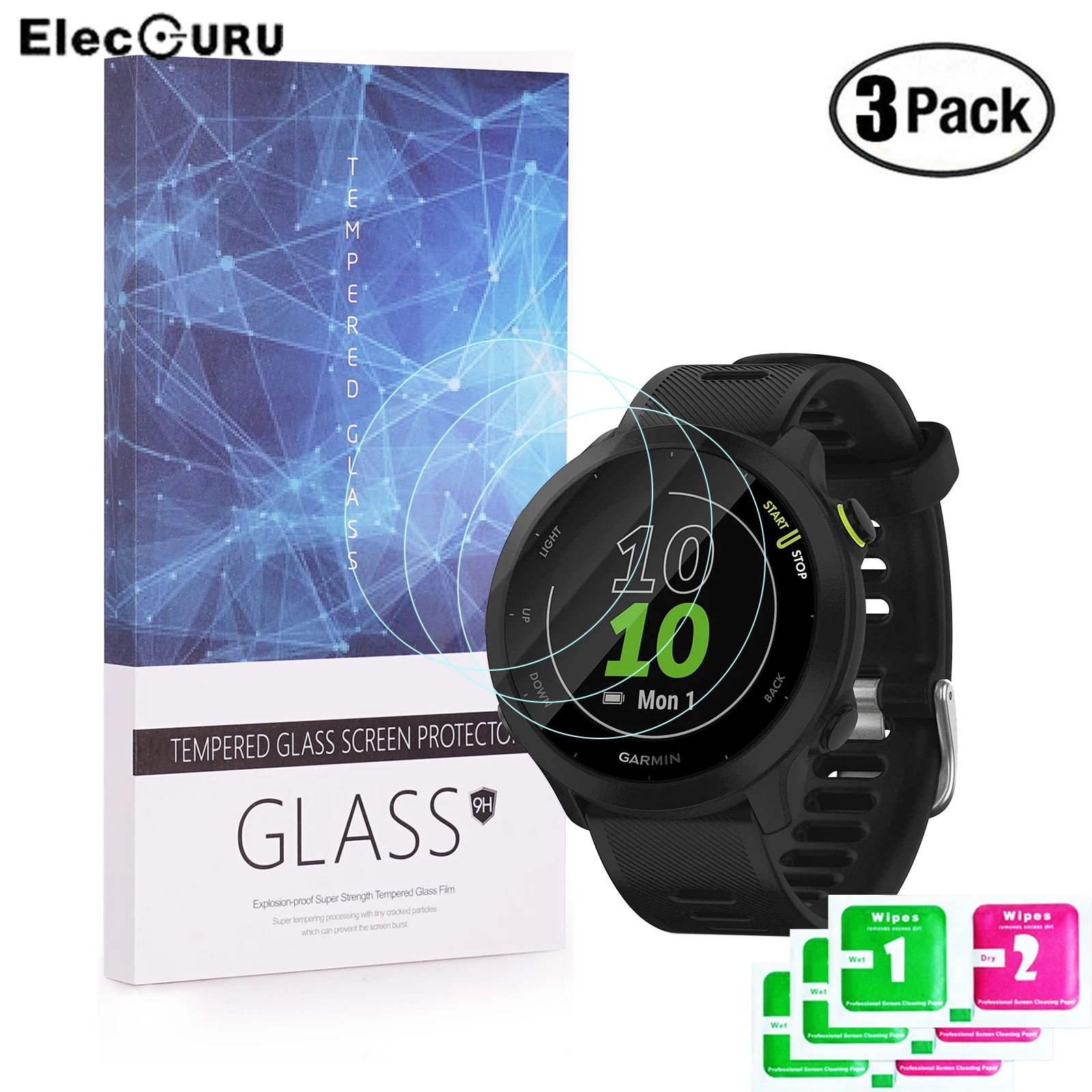 3 Packs Screen Protector 9H Tempered Glass for Garmin Forerunner 55 2.5D HD Scratch Proof Bubble-Free Screen Protective Glass