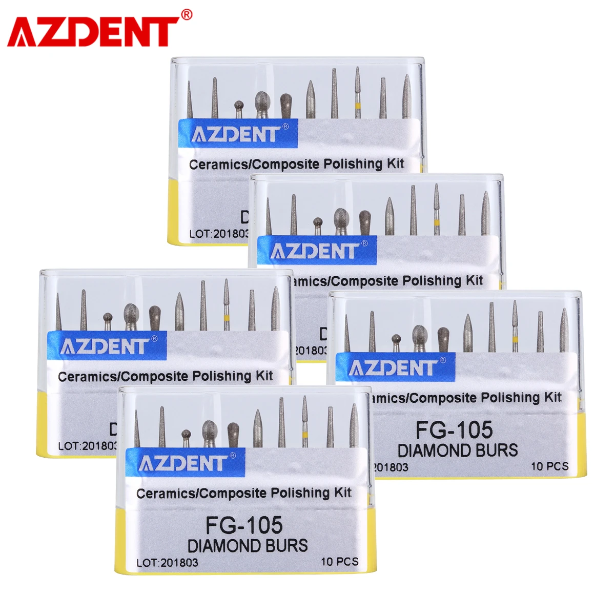 

5 Boxes AZDENT Porcelain Tooth Polishing Set Ceramics Composite Polishing Diamond FG Burs Dia.1.6mm