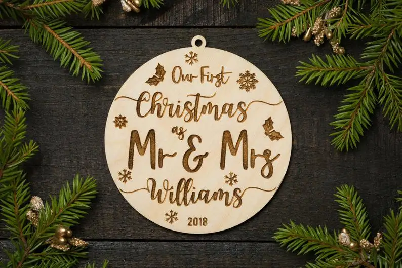 

Our First Christmas Ornament Married, Personalized Christmas Ornaments, Mr and Mr decor, Couple Gifts, Newlywed Gift, Just Marri