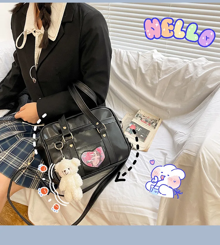 Bolso de hombro japonés JK para mujer, uniforme de estudiante, bolsa de mensajero bidimensional para niñas, bolso de mano de PU lindo de estilo universitario para niñas