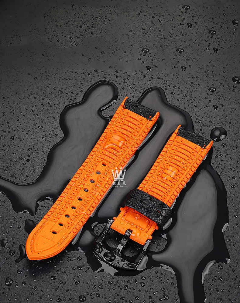 Carbon fiber rubber watchband 19 20mm 21mm 22mm 23 24mm for Longines Seiko omega Hamilton silicone strap wristband accessories