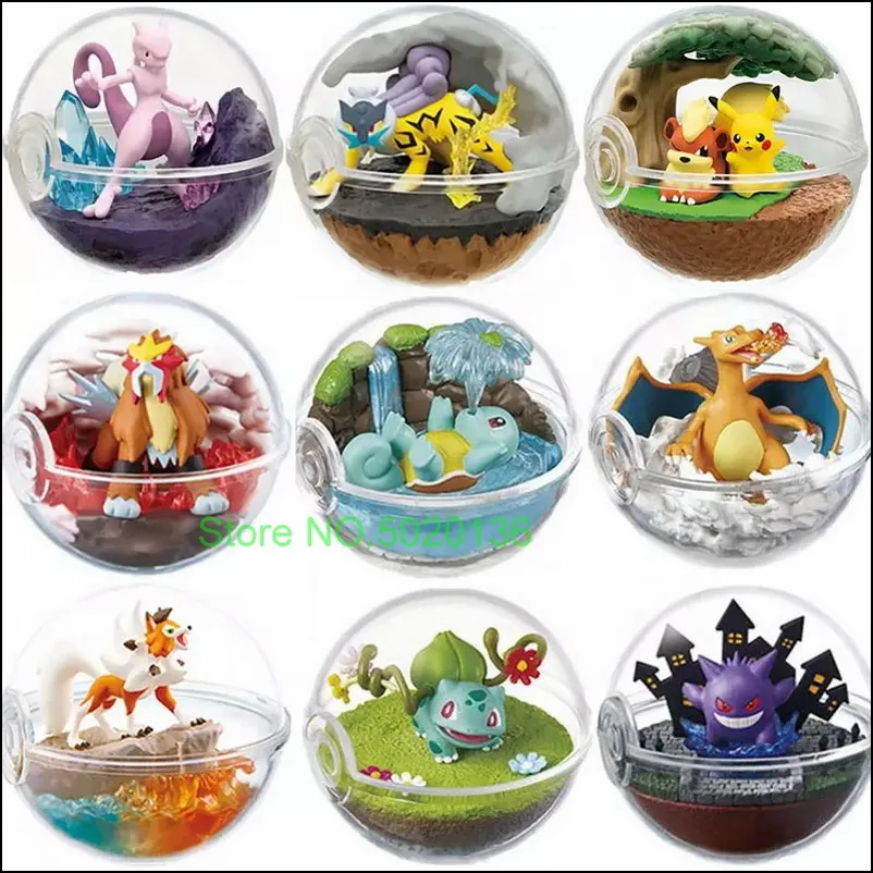 1 Piece Pokemon Anime Transparent Ball with Mew Snorlax Squirtle Charmander Lycanroc Gengar Action Figure Dolls Toys Figures