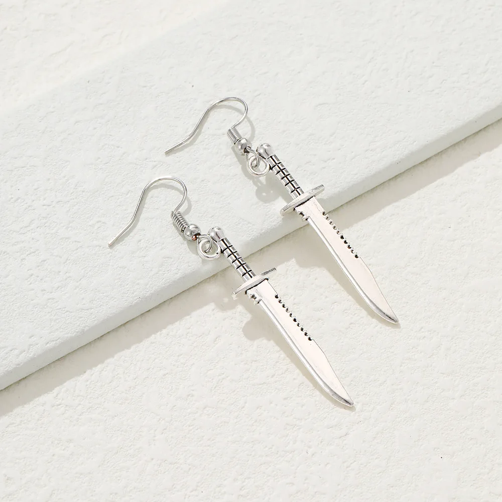 New Design Vintage Silver Color Knife Shape Drop Earrings for Women Girl Dagger Safety Ear Jewelry Cute Small Object Earring