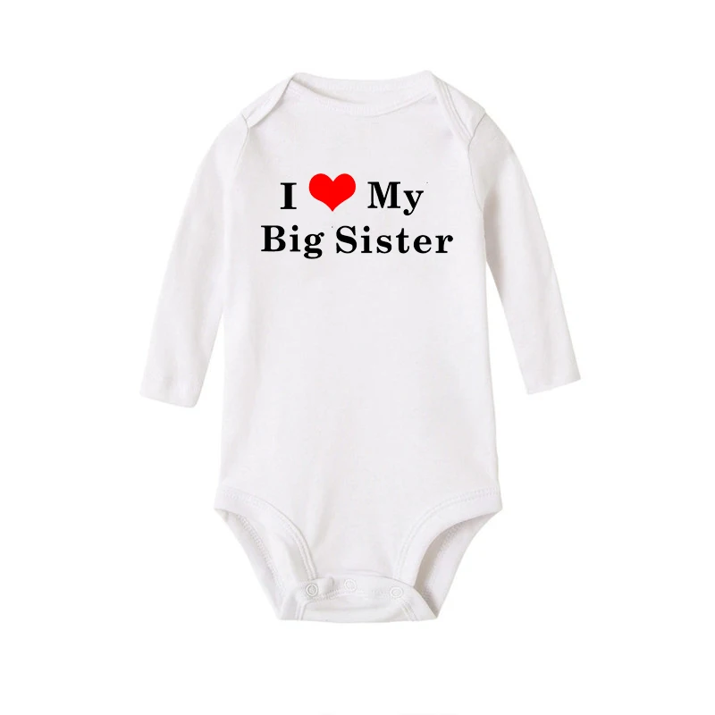 Newborn Baby Boys Girls Cotton I Love My Sister Brother Bodysuit Playsuit Twins Baby Long Sleeved Casual Body Outfits Clothes