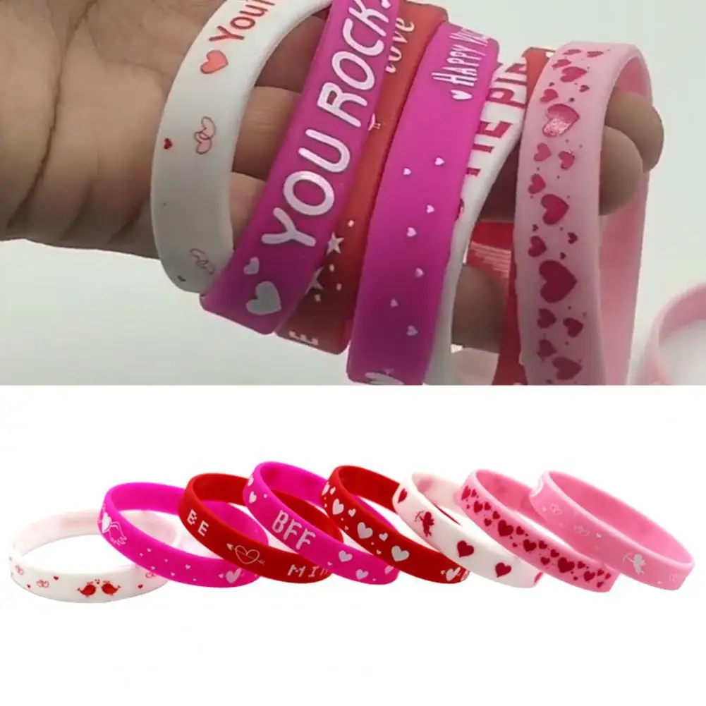 8Pcs/Set Attractive Wristband Decor Durable Bright-colored Silicone Bracelet Romantic English Letters Wristband for Gifts