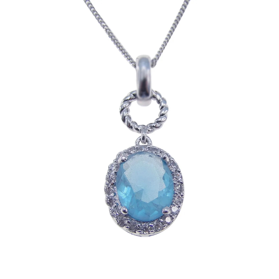 Brass Classic Retro Blue Zircon Pendant Chain Gift Giving