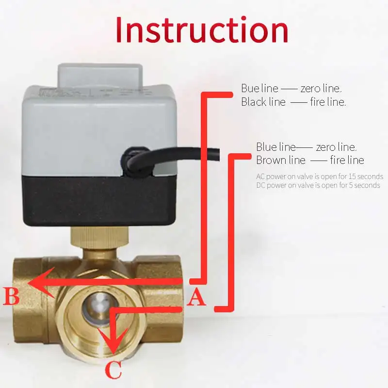 AC220V 3-way electric motorized ball valve three wires two controls for air conditioning