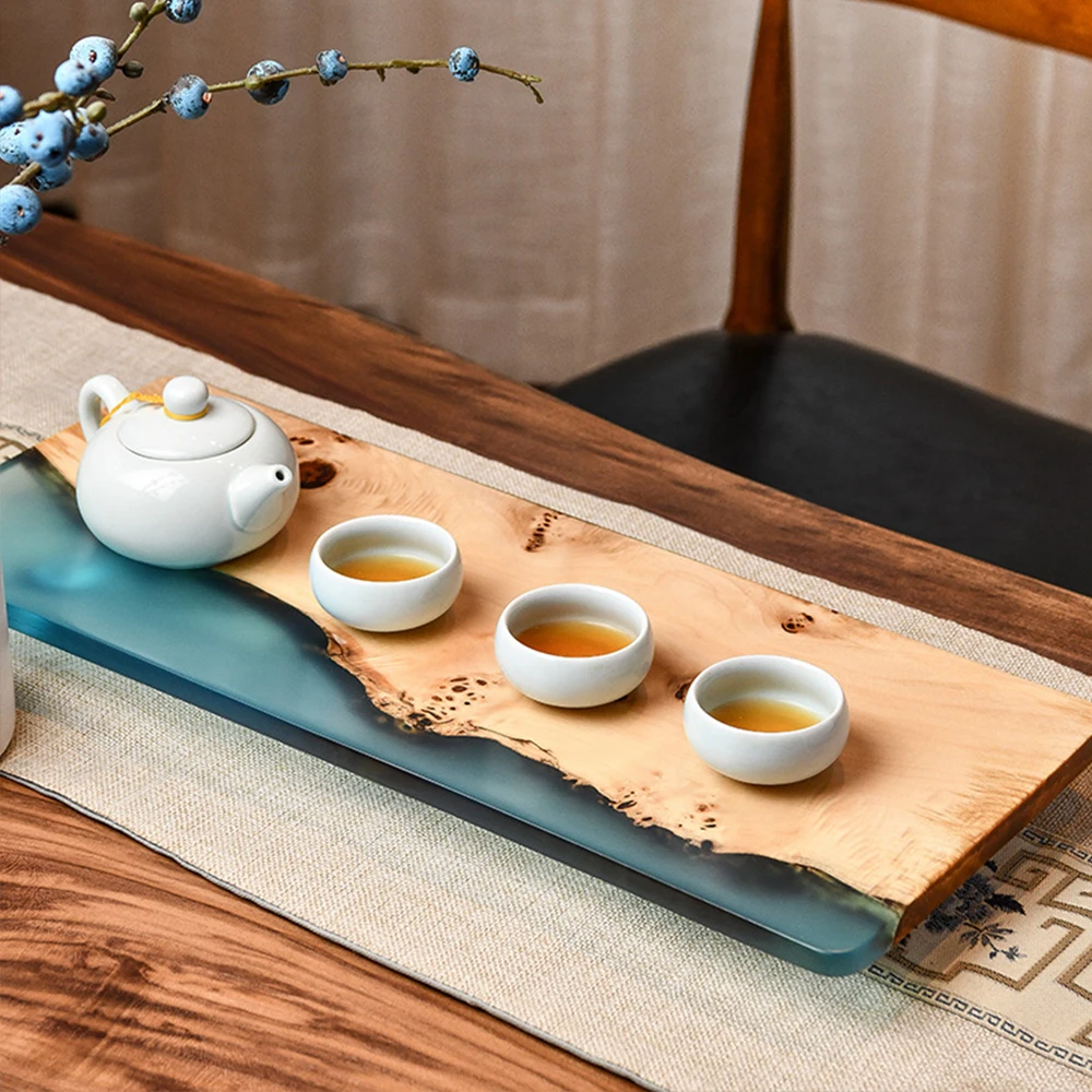 Large Size Handmade Wooden Resin Tea Tray Japanese Style Serving Tray For Tea Ceremony Home Hotel Tea Set Board Breakfast Tray