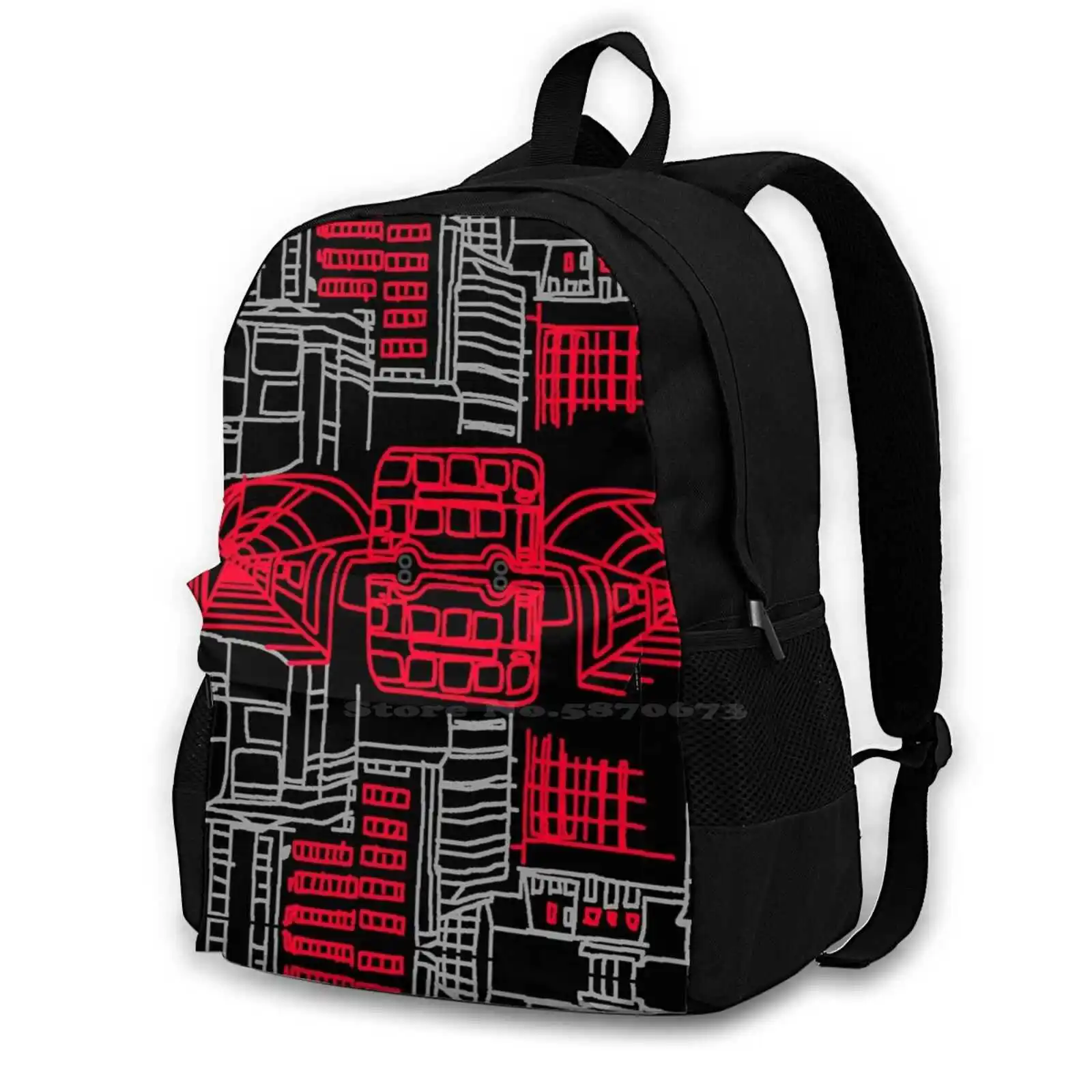 London Backpacks For School Teenagers Girls Travel Bags Black Red Grey London Bus Tube Underground Pattern Pop Art