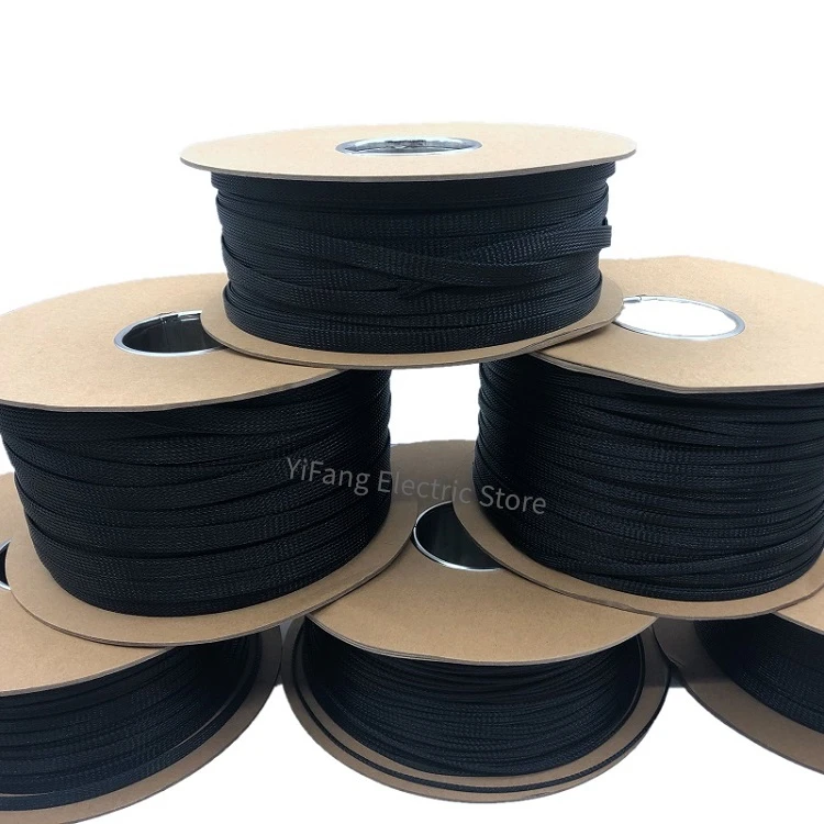 Expandable Braided Cable Sleeve 3 4 5 6 8 10 12 14 16 18 20 22 25 mm PET Flat Harness Nylon Mesh Sheath Protection Wire Wrap