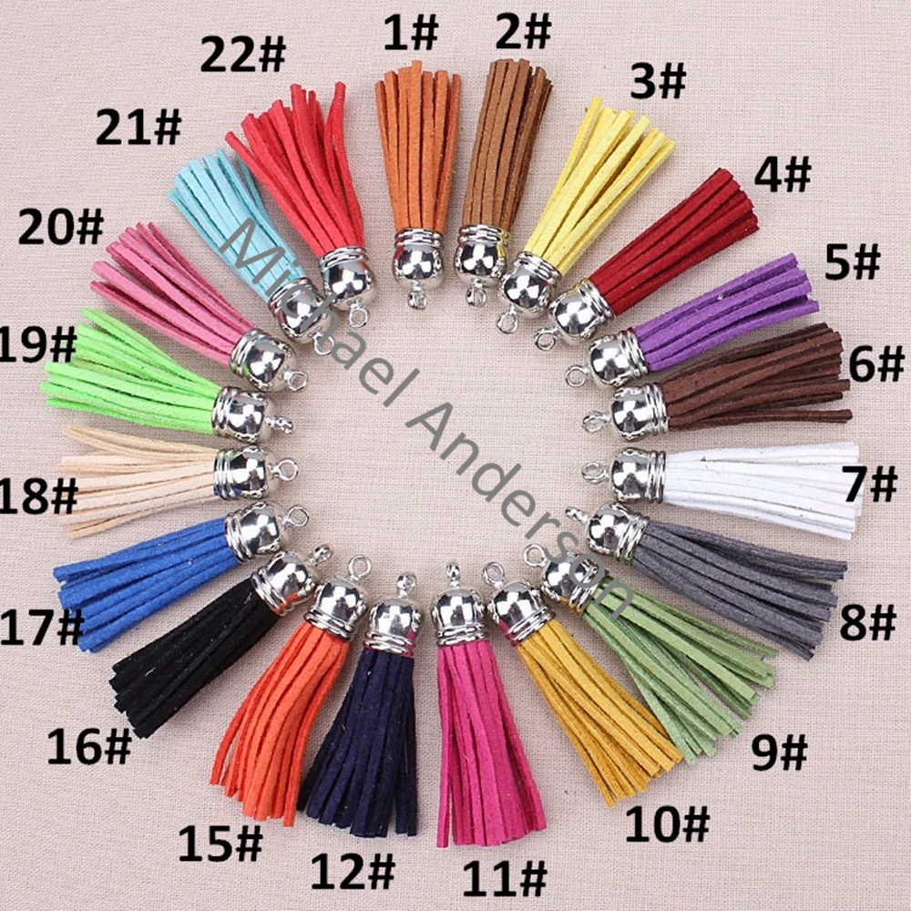 10pcs/lot 50mm mix color Suede Tassels Pendants With silver Caps Macrame For Jewelry Accessory Making DIY Material Findings