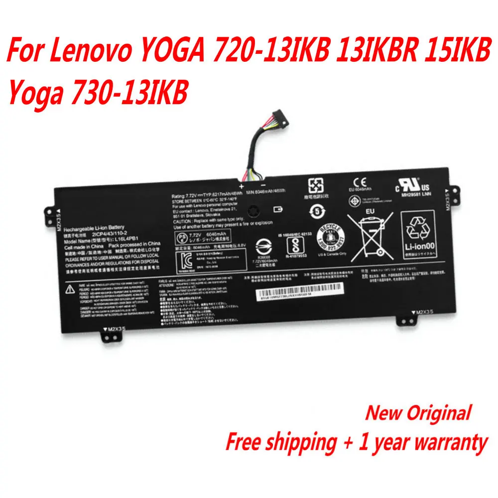 

NEW L16L4PB1 L16L4PB1 L16M4PB1 Laptop Battery For Lenovo YOGA 720-13IKB 13IKBR 15IKB Yoga 730-13IKB 5B10M52739 7.72V 48WH