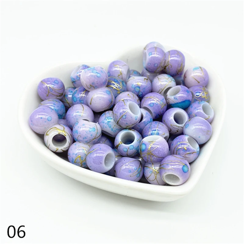 50pcs 10mm Big Hole Beads Bucket  Acrylic Loose Bead for Jewelry Making Bracelet Necklace DIY