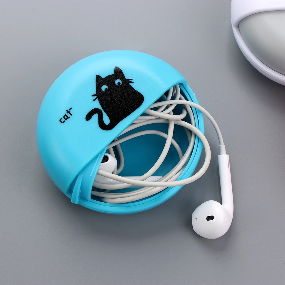 1pcs Headphone Cable Box Round Headphone Storage Box Rotating Cover Earphone Container Home Accessories Cute Data Line Box Case