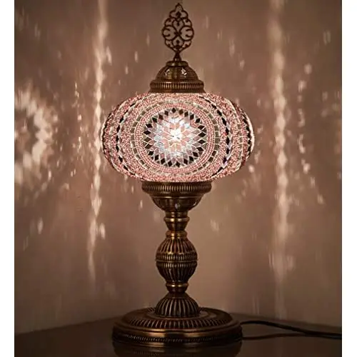 

LaModaHome 2021 Handmade XL English Moroccan Mosaic Bohemian Boho Colorful Table Desk Bedside Lamp Lampshade Light Lighting, 23"