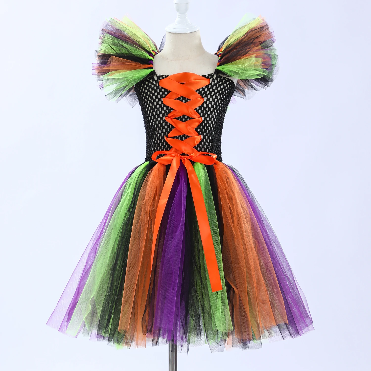 Kids Colorful Tutu Costume Gothic Halloween Girls Fancy Tutu Dress Villain Royal Dark Queen Gown Dress