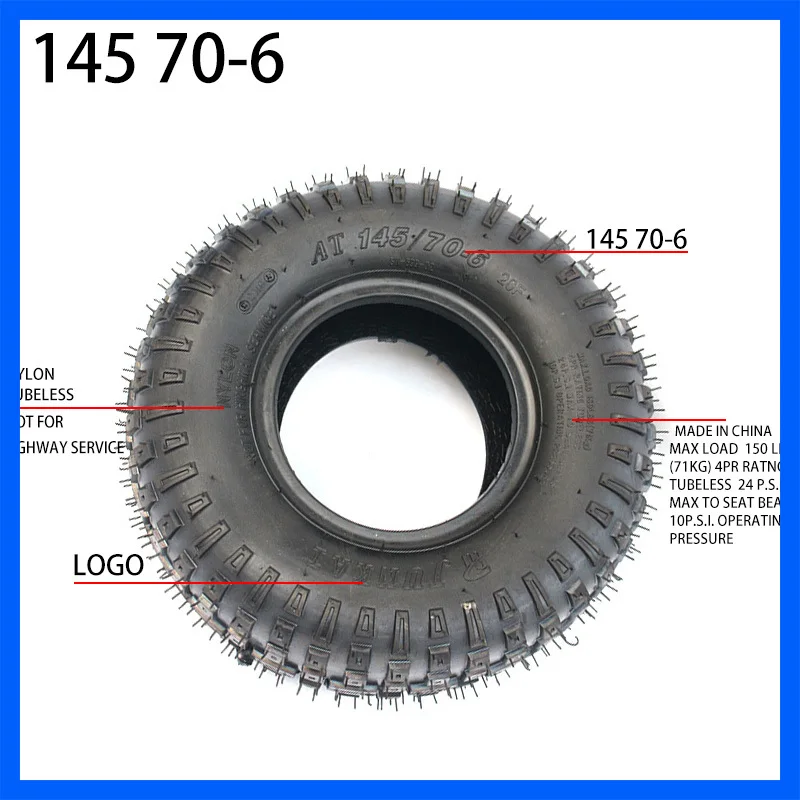 6 Inch ATV Tubeless Tire 145/70-6  Four Wheel Vehcile for 50cc 70 90 110cc 125cc Go Kart Kids Quad Dirt Bike Buggy