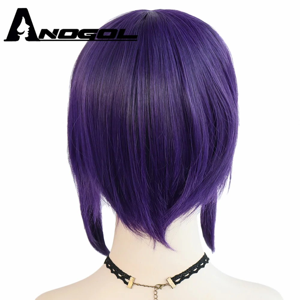 Anogol My Hero Academy Kyoka Jiro Anime Short Straight Bob Purple Synthetic Cosplay Wig For Role Play Halloween Party Costume