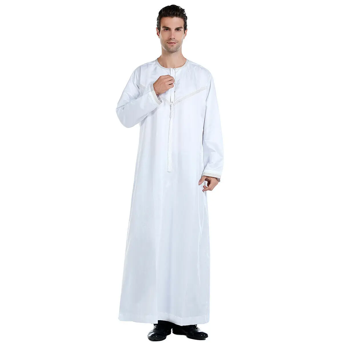 Eid Ramadán bata para hombre de manga larga Arabia Saudita Thobe Jubba Thobe Thoub Abaya hombre Kaftan ropa islámica de Oriente Medio vestido