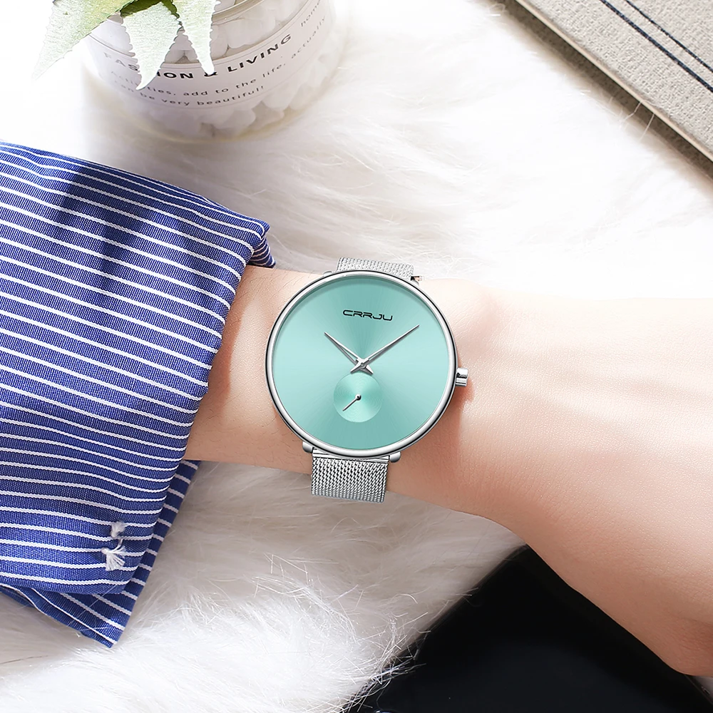 CRRJU-Montre de Luxe Minimaliste et Étanche pour Femme, Bracelet Fin, Cadeau, 2021