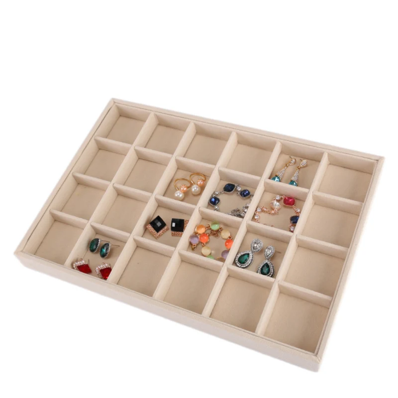 Beige Jewellery Organizer Storage Box Watch Holder Necklaces Rings Earrings Pendants For Women Stand Series Velvet Jewelry Tray