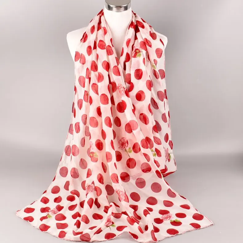 180-90CM Woman Scarf Autumn Dot Wave Point Printed Scarves Voile Soft Neckerchief Kerchief Fashion Orthopedic Shawl Mrs Muffler