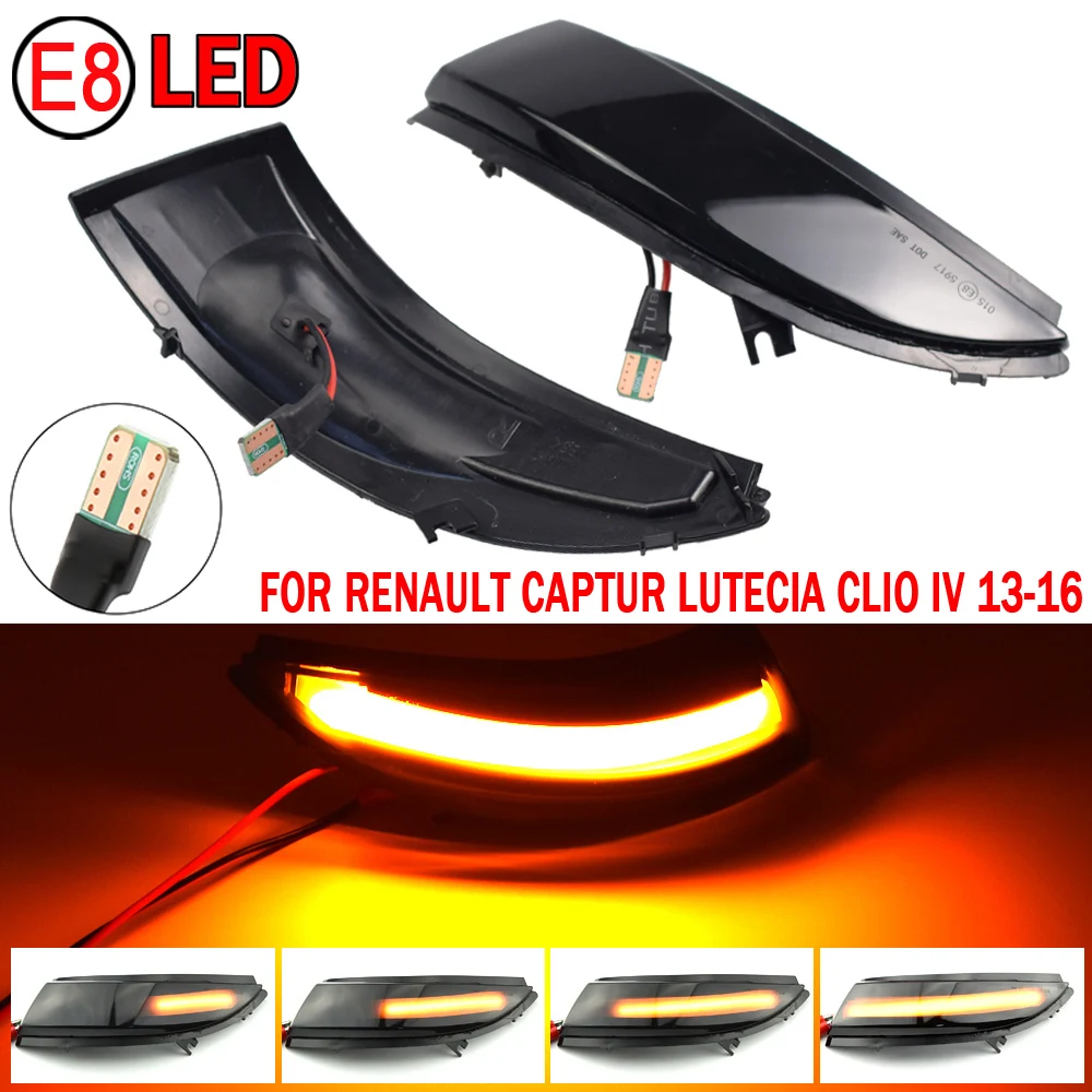 2 Stück Dynamische Blinkleuchten für Renault Clio 4 IV MK4 BH RS Grandtour KH 2012-2016 Spiegel-Blinklicht Signal-Repeater-Lampe