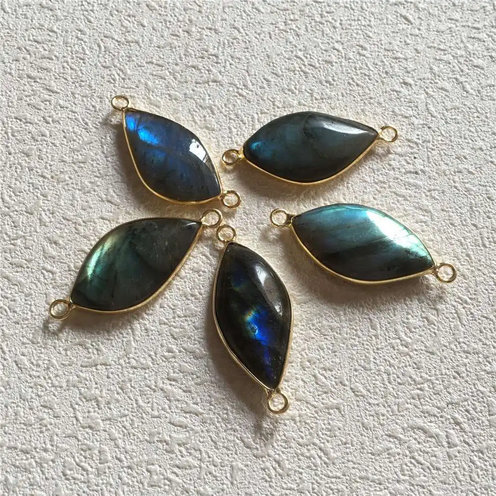 

FUWO Natural Labradorite Connector Pendant,Golden Plated Shiny Crystal Accessories For Women Jewelry Making PD348 5Pieces/Lot