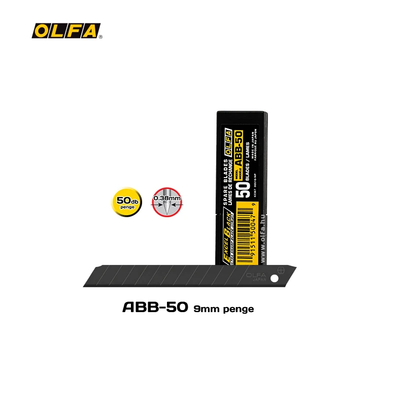 OLFA Europe imported from Japan, ABB-50 black replacement blade 9mm, sharper 50-piece black blade