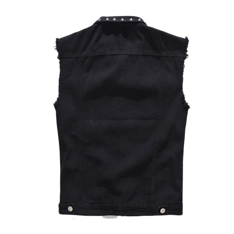 New 2022 Denim Vest Men Punk Rock Rivet Cowboy Black Jeans Waistcoat Fashion Men Motorcycle Style Sleeveless Jeans Jacket M-6XL