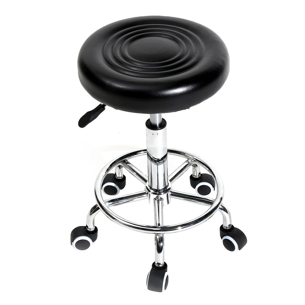 2Colors Adjustable Round Stool with Lines Rotation Bar Stool Black Leather Stool Height Adjustable Bar Chair Work Rotating Chair