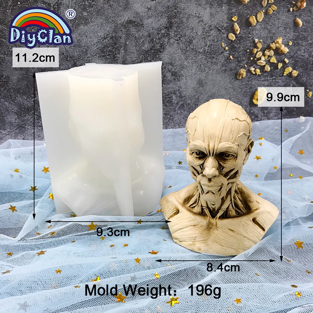 3D Muscle Skull Specimen Silicone Mold DIY Art Sketch Human Anatomy Halloween Funny Props Making Decoration Gypsum Candle Mould