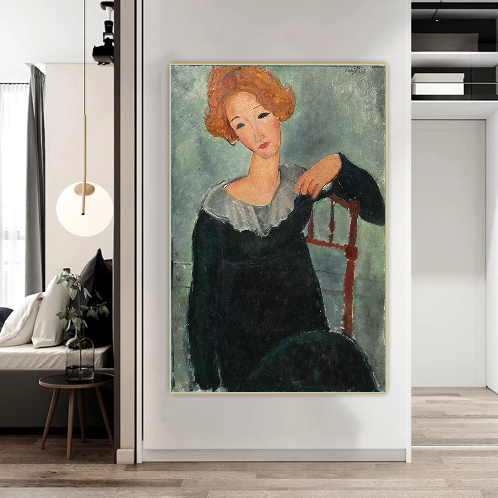 Amedeo Modigliani《Woman with Red Hair 》Canvas Art Oil Painting Artwork Poster Picture Wall Hanging Decor Home Decoration