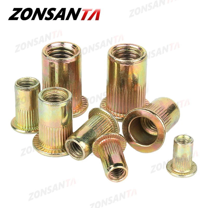 ZONSANTA Rivet Nuts M3 M4 M6 M8 M10 M12 Flat Head Carbon steel Nutser Set Perforated Nut Threaded Insert Riveting Dropping