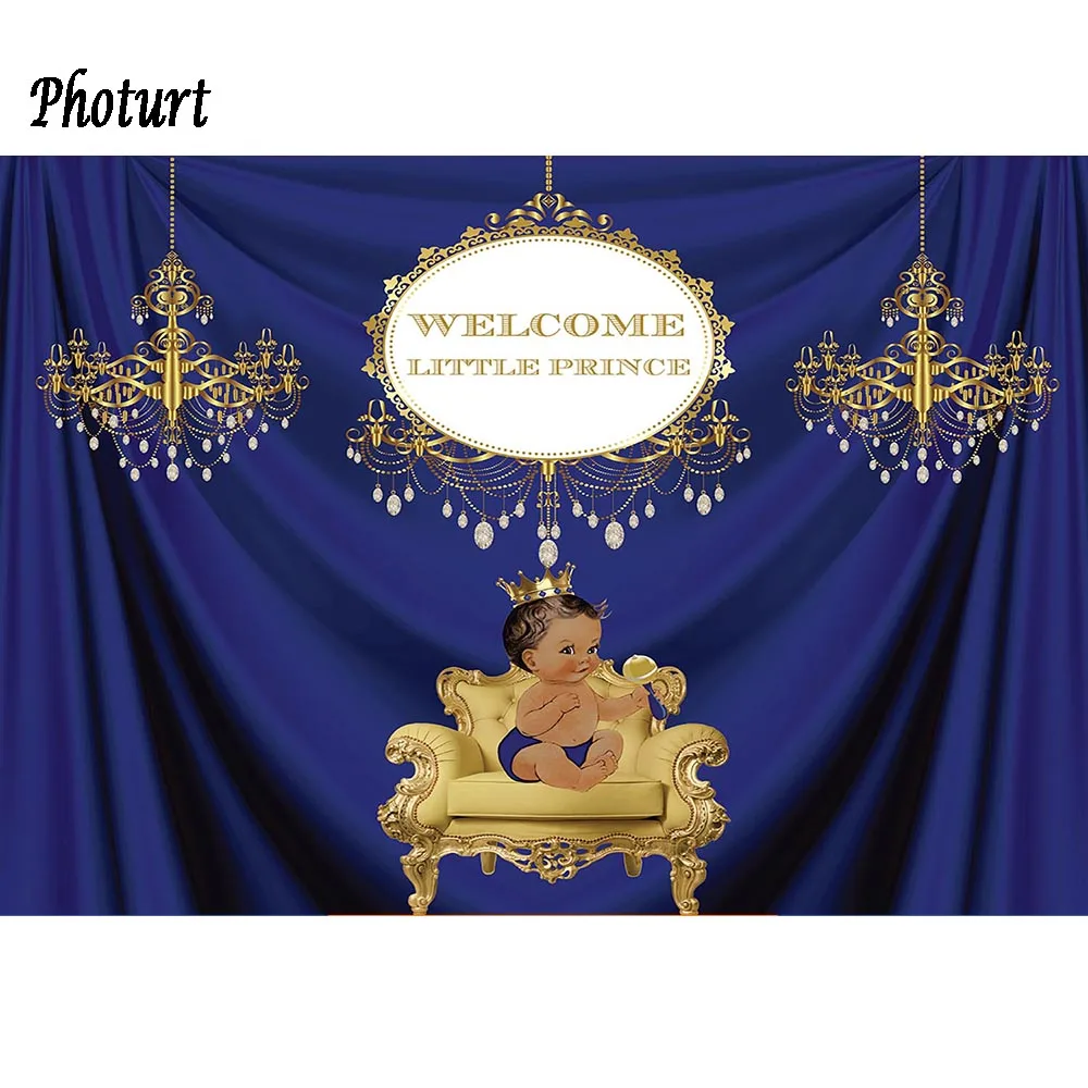 PHOTURT Royal Little Prince Photography Background Kids Birthday Party Decorate Golden Crown Backdrop Vinyl Photo Studios Props