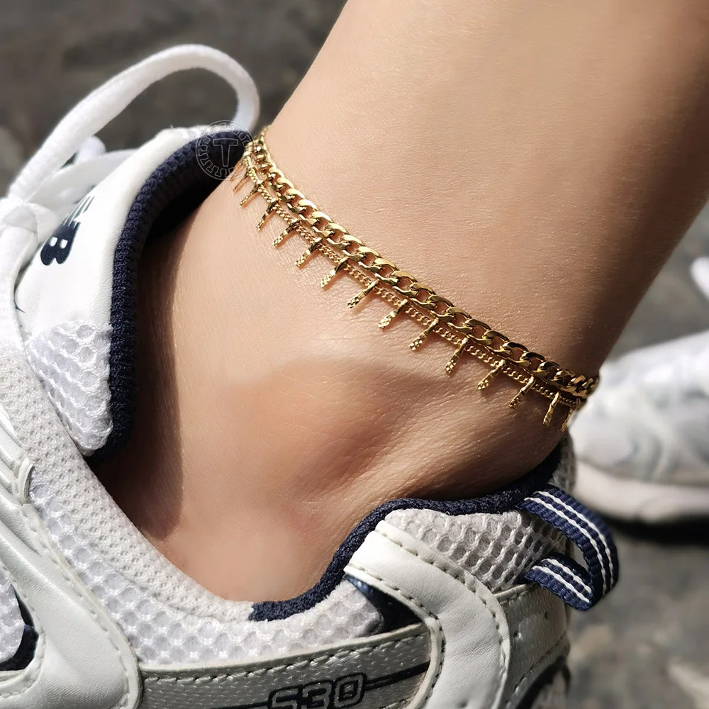 4Pcs/Lot Rope Figaro Curb Link Chain Anklets For Women Bracelet On The Leg Foot Bracelet Female Beach Accessories 2021 Jewelry