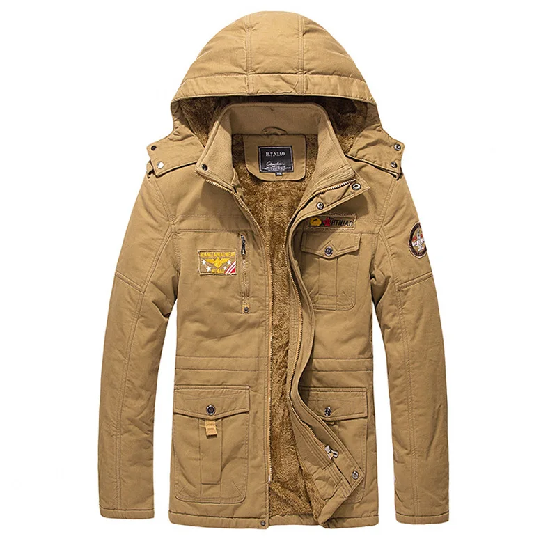 

Men's Military Tactical Jacket 2020 Winter Casual Hooded Fleece Parka Mens Thick Warm Cotton Padded Cargo Flight Outwear Fashion