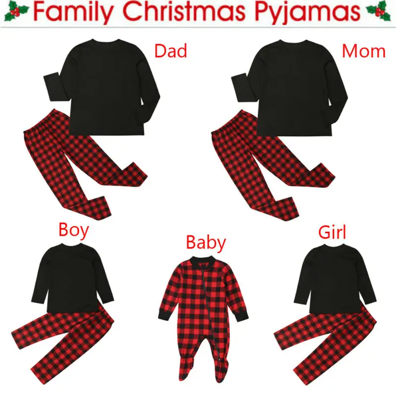 PUDCOCO Adults Baby Kids Christmas Family Matching Pajamas Set Sleepwear Xmas Plaid Nightwear Outfits 2Pcs/set