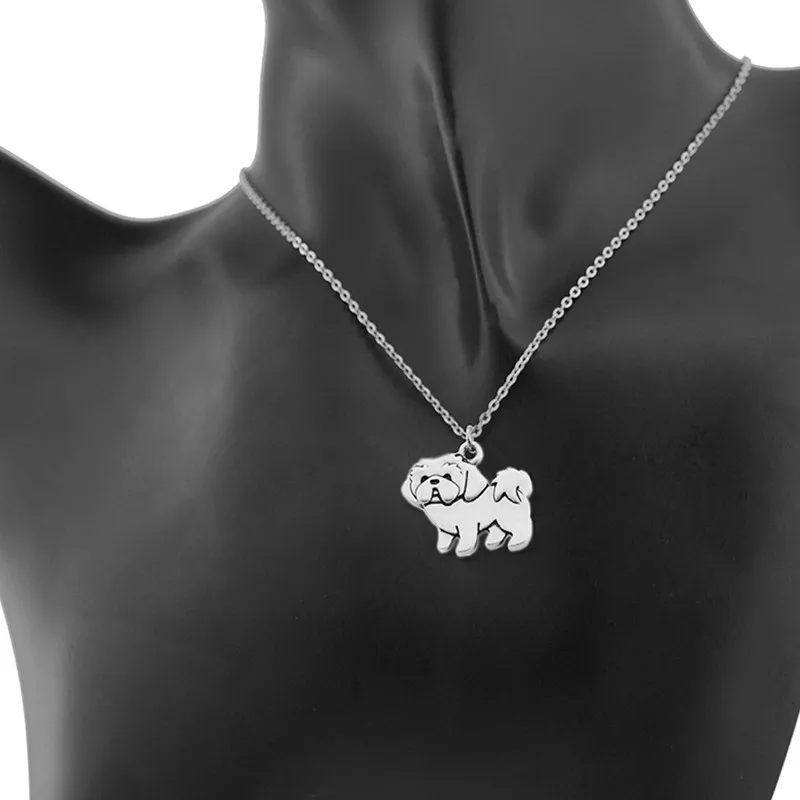 Vintage Silver Color Shih Tzu Pendant Dog Necklace Men Stainless Steel Long Chains Couple Necklaces For Women Girls Jewelry Gift