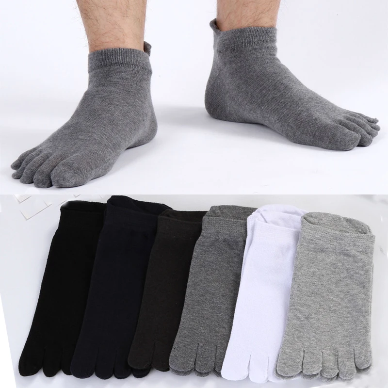 Solid Black White Toe Socks Short Man 5 Fingers Cotton Socks Breathable Deodorant Protect Ankle Invisible Sport Five Toed Socks