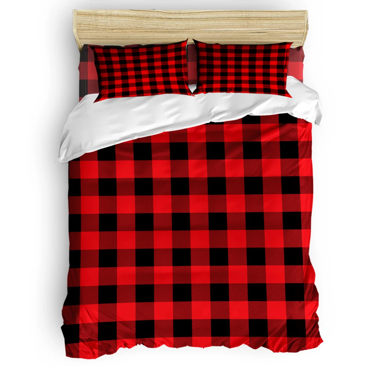 Red Black Plaid Geometric Buffalo Check Printed Comforter Bedding Set Duvet Cover Sets Pillowcases Bedclothes Bed Linen