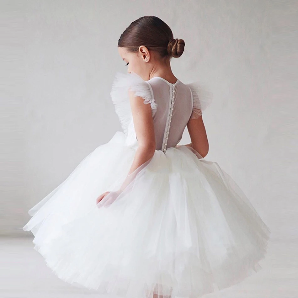 Girl Princess Vintage Dress Tulle Child Vestido Puff Sleeve Pink Wedding Party Birthday Tutu Dress Child Clothes 2-10Y