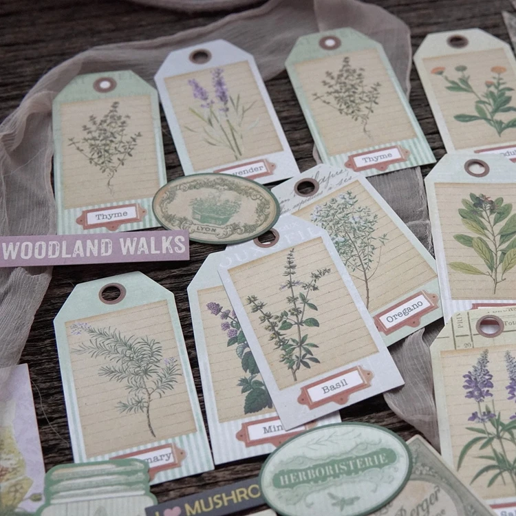 Retro Plant Flower Bird Tag Craft Paper Material Package DIY Creative Note Junk Journal Craft Photo Albums Decoration