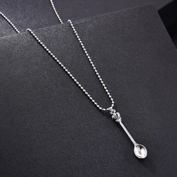 Fashion Women Men Crown Mini Tea Spoon Shape Pendant Long Chain Necklace Sweater Metal Chain Necklace Jewelry