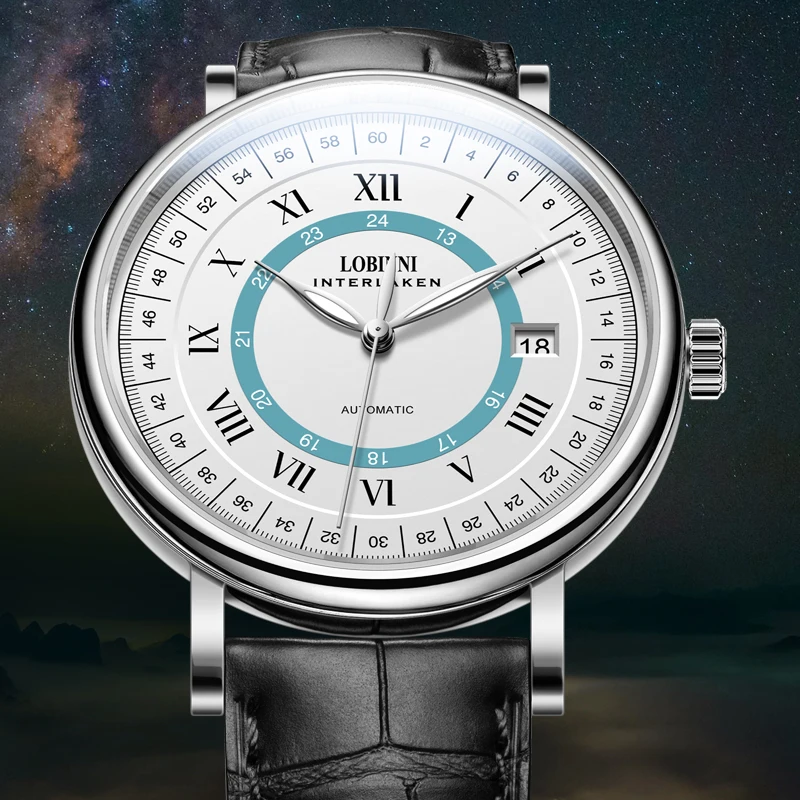 LOBINNI Элитный бренд Seagull Автоматический механический механизм Watah Мужские наручные часы из натуральной кожи с сапфировым стеклом Водонепроницаемые мужские часы