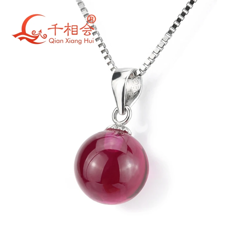 9mm red color lab ruby  ball shape  fashion pendant  S925 silver necklace jewelry for gift  dating