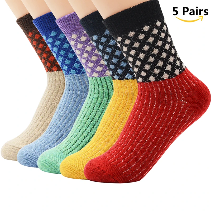 

Fashion Unisex Mens Womens Colorful Patchwork Casual Dress Socks Winter Cotton Retro Wool Socks Rainbow socks Warm sock female