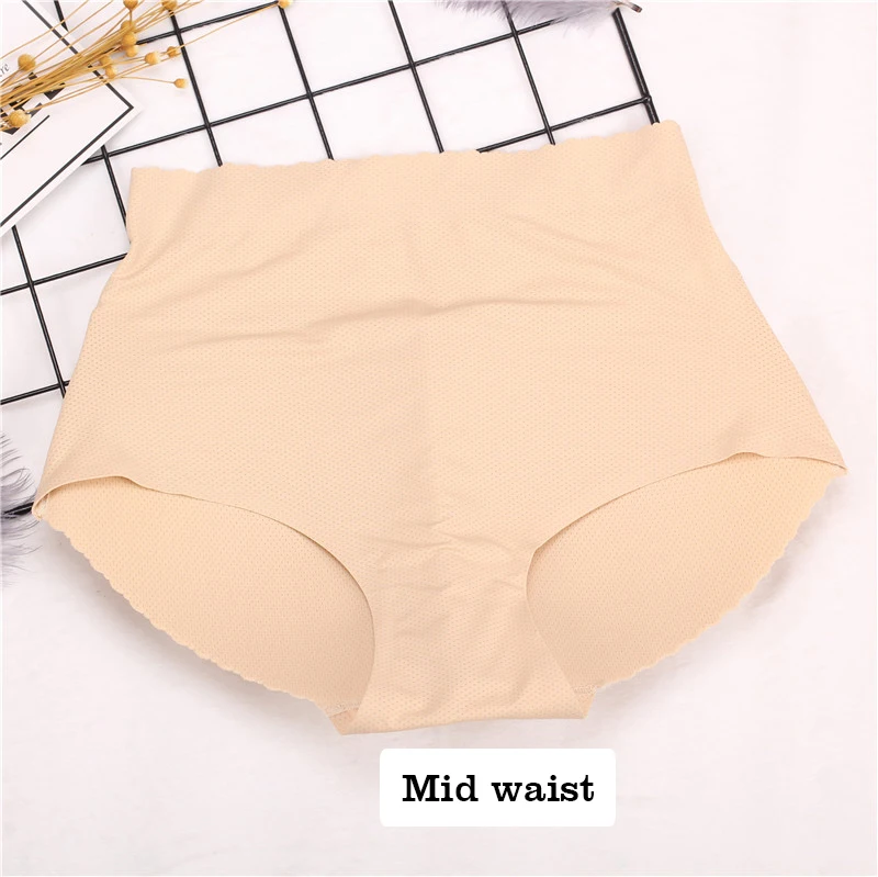 Sexy Womens Padded Panties Seamless Bottom Sponge Push Up Middle Waist Butt Enhancer Hip Push Up Butt Lift Shaper Lady Briefs