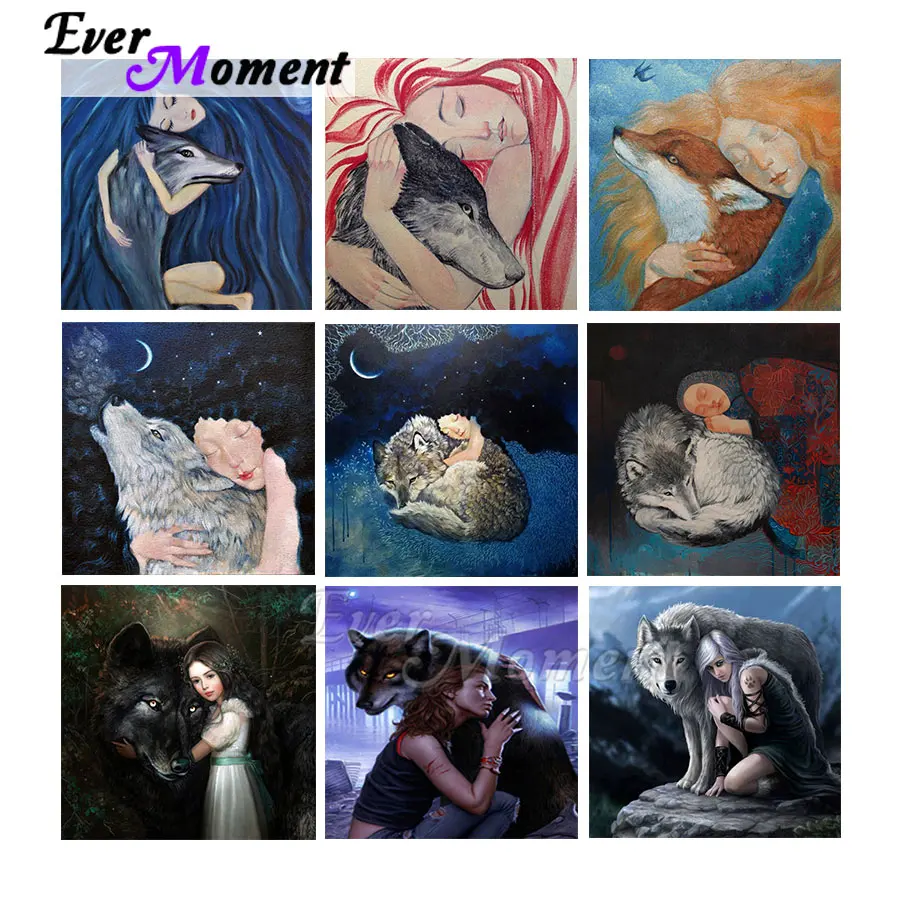 Ever Moment Diamond Painting Art Collection Gift Girl Animal Wolf Wild Fantasy Cross Stitch 5D Full Square Round Stones ASF2330