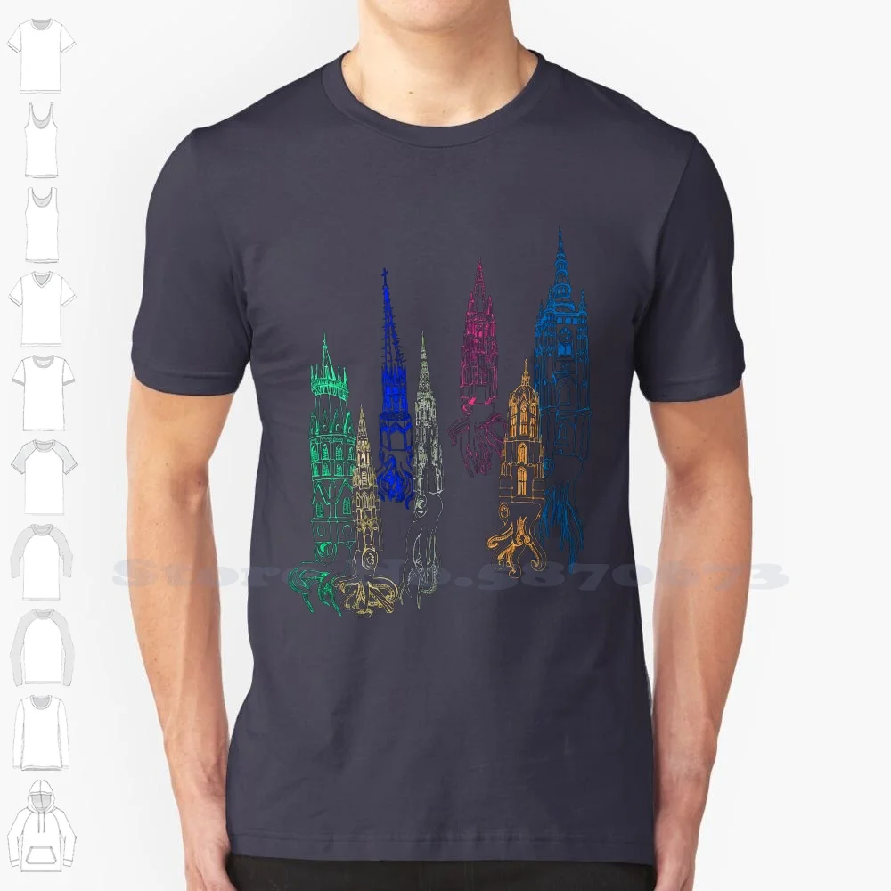 Squid Cathedrals 100% Cotton T-Shirt Squid Baculite Gothic Cathedrals Gothic Architecture Rainbow